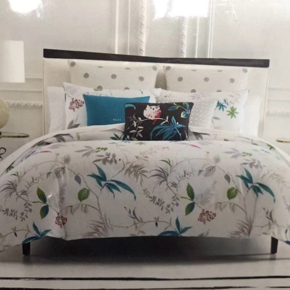 Kate Spade Trellis Blooms White Floral 100% Cotton Duvet Cover King 92" x 104"